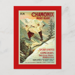 Vintage Ski Poster, Chamonix, Mt Blanc Postcard