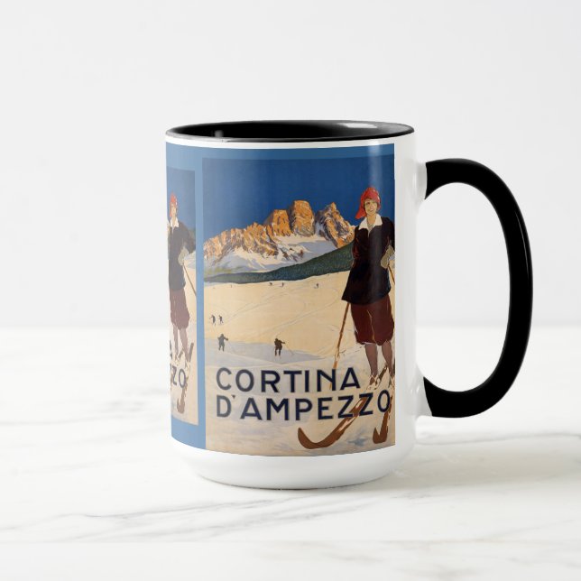 Vintage Ski Poster, Cortina d'ampezzo,  Italy Mug (Right)