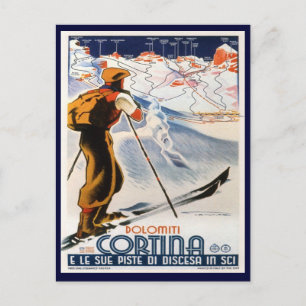 Vintage Ski Poster,   Dolomites, Cortina Postcard