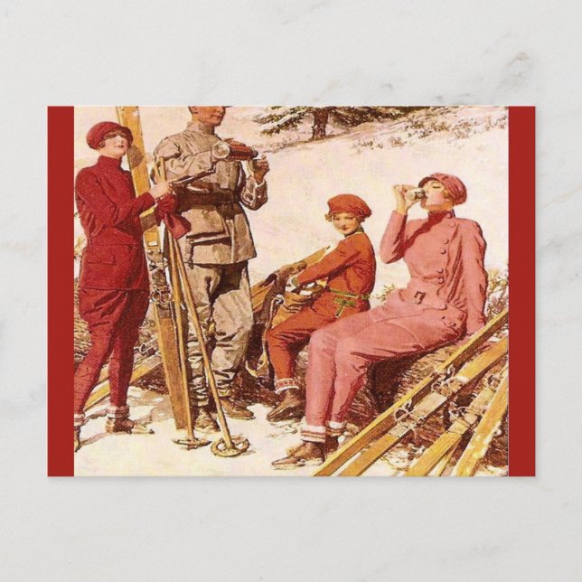 Vintage Ski poster, Fashion on the piste Postcard (Front)