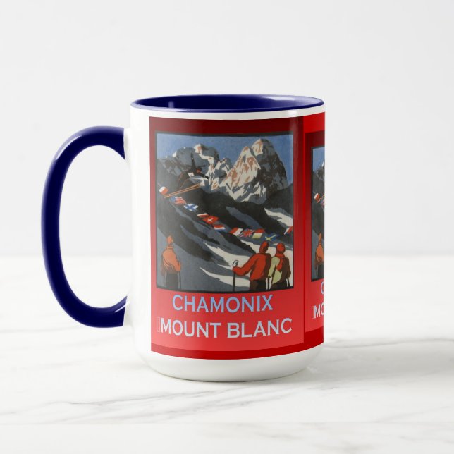 Vintage Ski Poster, France, Chamonix, Mt Blanc Mug (Left)