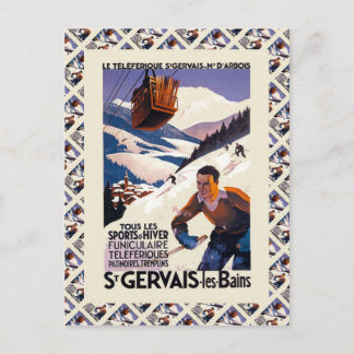 Vintage Ski Poster, France, St Gervais les Bains Postcard