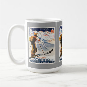 Vintage Ski Poster, Italy, Dolomites Cortina Coffee Mug