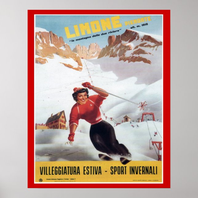 Vintage Ski Poster, Italy, Limone Poster (Front)