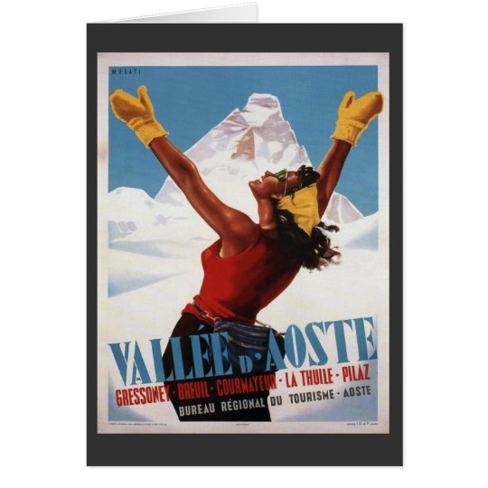 Vintage Ski Poster, Italy, Val d'Aosta Card