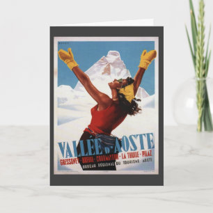 Vintage Ski Poster, Italy, Val d'Aosta Holiday Card