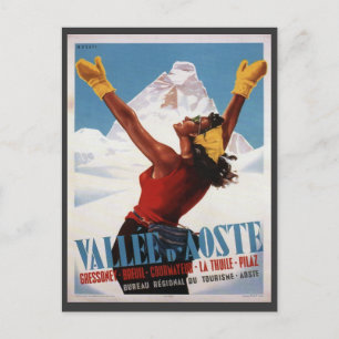 Vintage Ski Poster,  Italy, Val d'Aosta Postcard