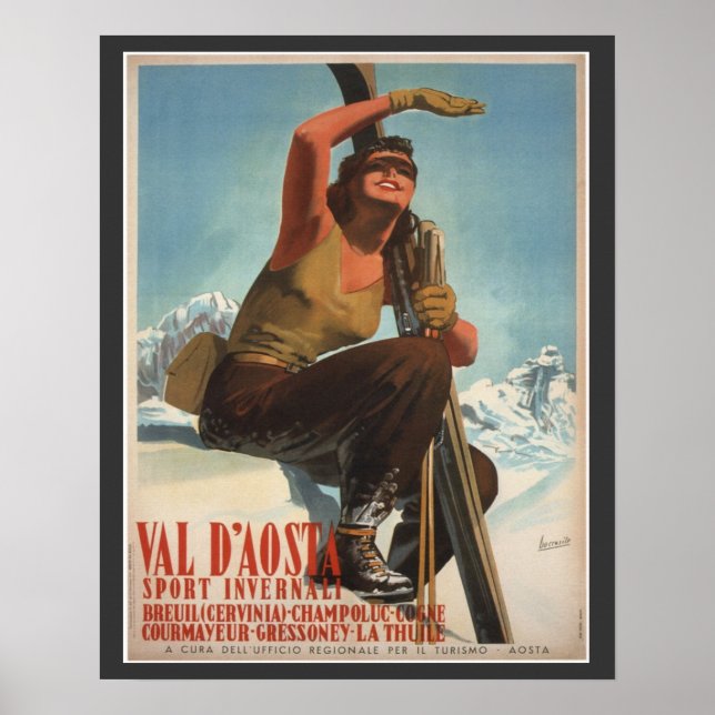 Vintage Ski Poster,  Italy, Val d'Aosta Poster (Front)
