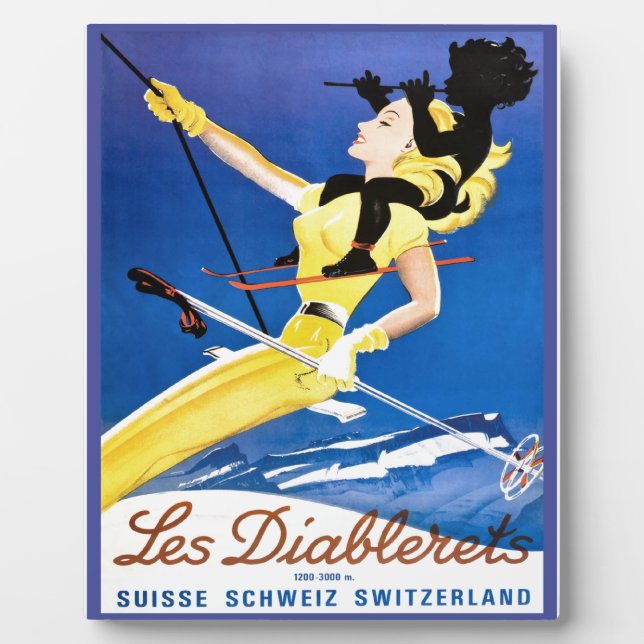 Vintage Ski poster, Les Diablerets, Switzerland Plaque (Front)