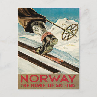 Vintage Ski Poster, Norway Postcard
