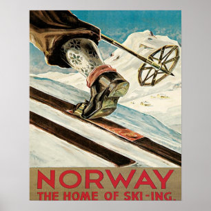 Vintage Ski poster, Norway, the home of skiing Poster