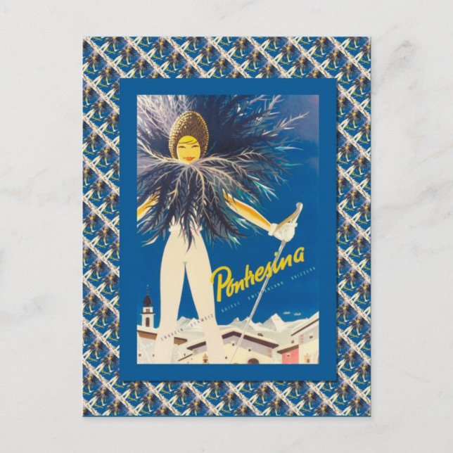 Vintage Ski Poster, Pontresina Postcard (Front)