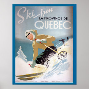 Vintage Ski Poster, Quebec for winter sports Poster