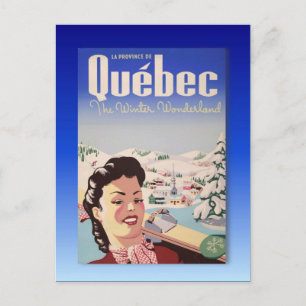 Vintage Ski Poster, Quebec Postcard