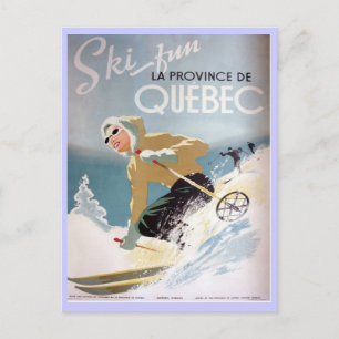 Vintage Ski Poster, Quebec Postcard