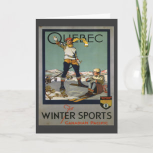Vintage Ski poster,  Quebec, winter wonderland Holiday Card