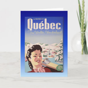 Vintage Ski poster, Quebec, winter wonderland Holiday Card