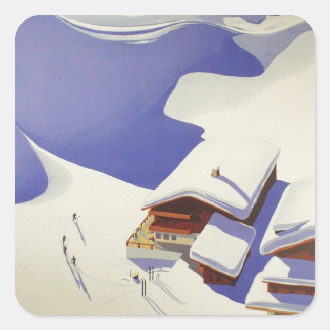 Vintage Ski Poster, Ski Austria Square Sticker (Front)