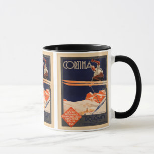 Vintage Ski Poster, Ski Cortina, Italy Mug