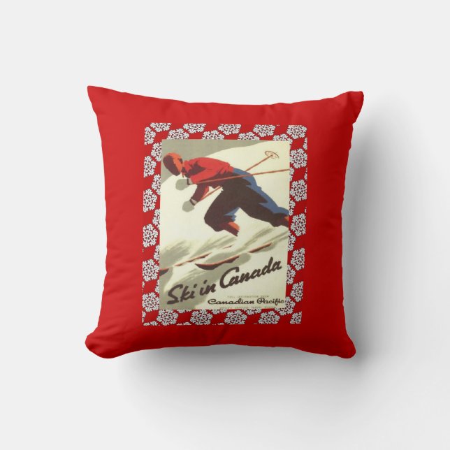 Vintage Ski Poster, Ski in Canada Cushion (Front)