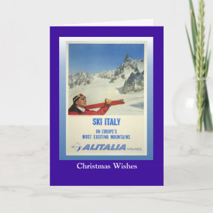 Vintage Ski Poster, Ski Italy, Alitalia Holiday Card