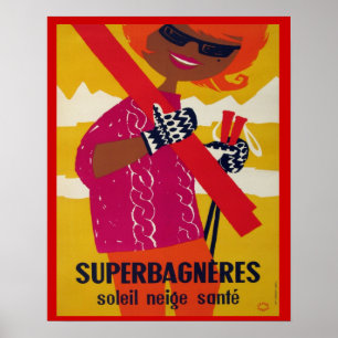 Vintage ski poster, Superbagneres Poster