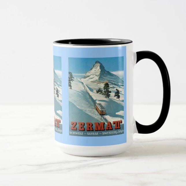 Vintage Ski Poster,  Switzerland, Zermatt, Mug (Right)