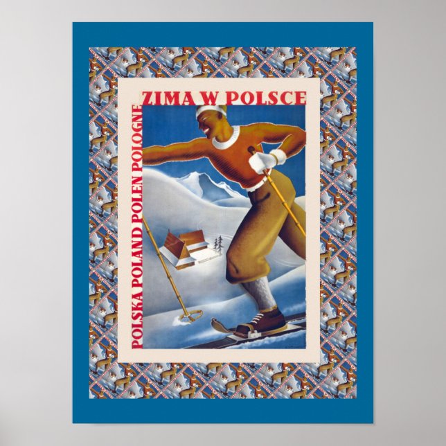Vintage Ski Poster, Zima W Polsce, Poland Poster (Front)