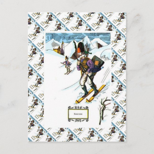 Vintage Ski Scene, Downhill skiing Postcard (Front)