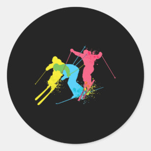 Vintage Ski Skiing Gifts For Men, Women, Kids  Classic Round Sticker