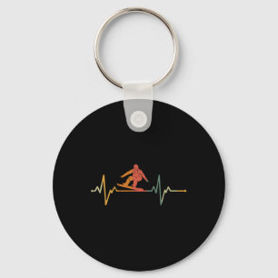 Vintage Ski Snowboarder Gift Heartbeat Snowboardin Key Ring