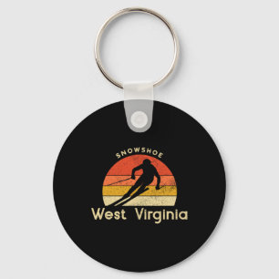 Vintage Ski Snowshoe West Virginia Mountain Key Ring