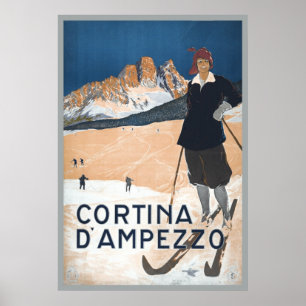 Vintage Ski Travel ad Cortina d'Ampezzo Poster