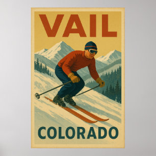 Vintage Ski Vail Wall Art Print, Retro Colorado Po