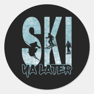 Vintage Ski Ya Later Funny Skier Winter Sports Wom Classic Round Sticker