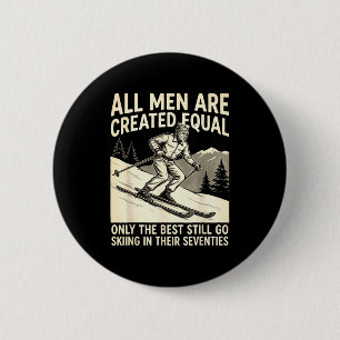 Vintage skier seventies humour old man skiing desi 6 cm round badge