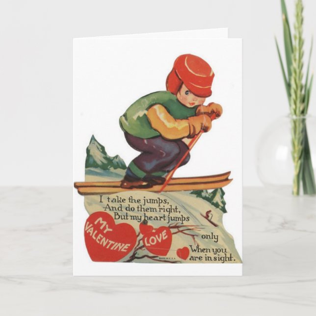 Vintage Skier Valentine's Day Card (Front)