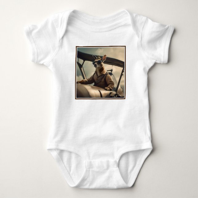 "Vintage Skies: The Kangaroo Pilot in Old Plane Baby Bodysuit (Front)