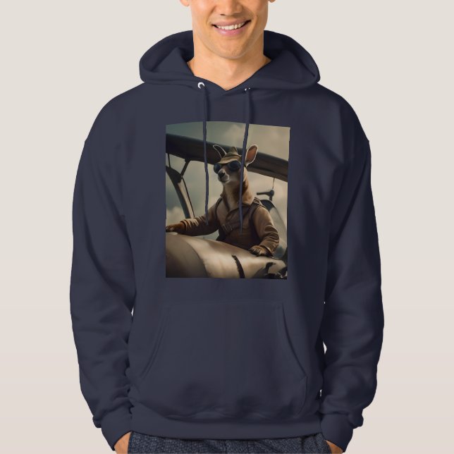 "Vintage Skies: The Kangaroo Pilot in Old Plane Hoodie (Front)