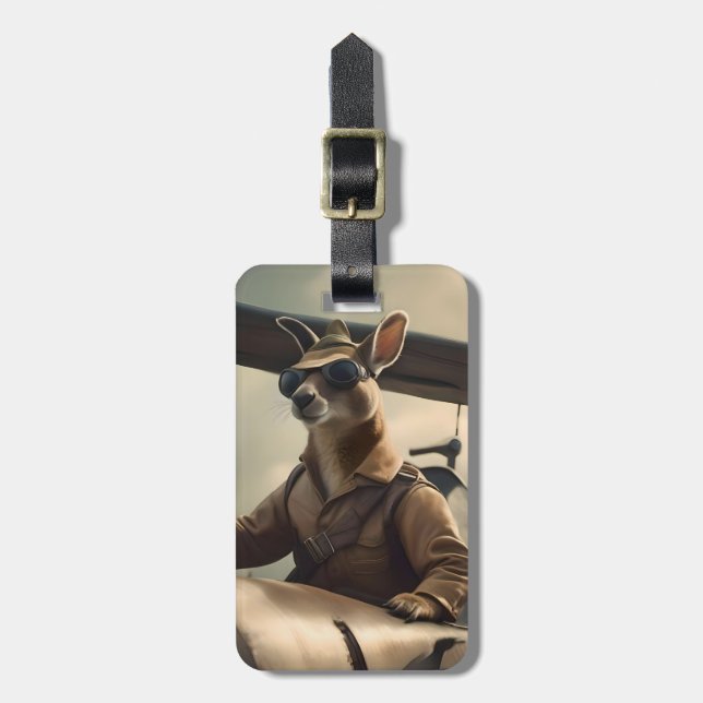 "Vintage Skies: The Kangaroo Pilot in Old Plane Luggage Tag (Front Vertical)