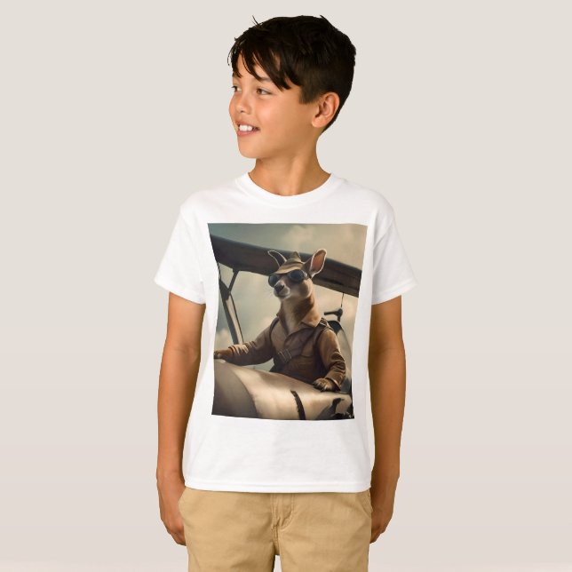 "Vintage Skies: The Kangaroo Pilot in Old Plane T-Shirt (Front Full)