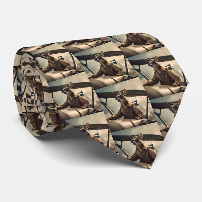 "Vintage Skies: The Kangaroo Pilot in Old Plane Tie (Rolled)