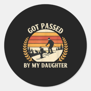 Vintage Skiing Family Got Ped By My Daughter Retro Classic Round Sticker
