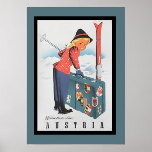 Vintage Skiing in Austria Poster