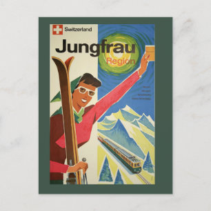 Vintage Skiing in Switzerland Travel Postcard