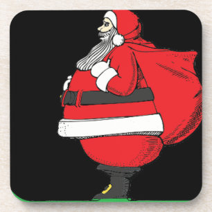 Vintage Skiing Santa Set of Cork Coasters