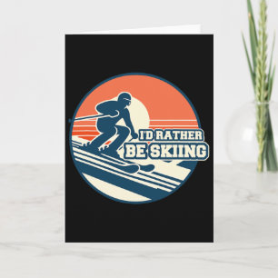 Vintage Skiing Silhouette Design With Sunset Gradi Card