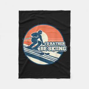 Vintage Skiing Silhouette Design With Sunset Gradi Fleece Blanket