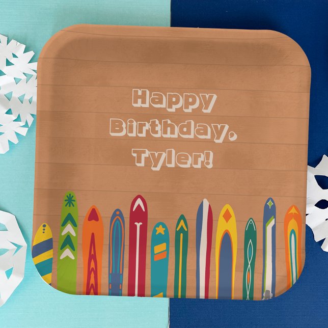 Vintage Skis Custom Message Skiers Party Paper Plate (Creator Uploaded)