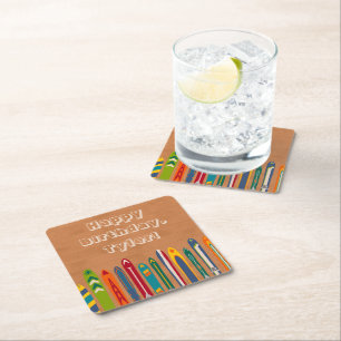 Vintage Skis Custom Message Skiers Party Square Paper Coaster